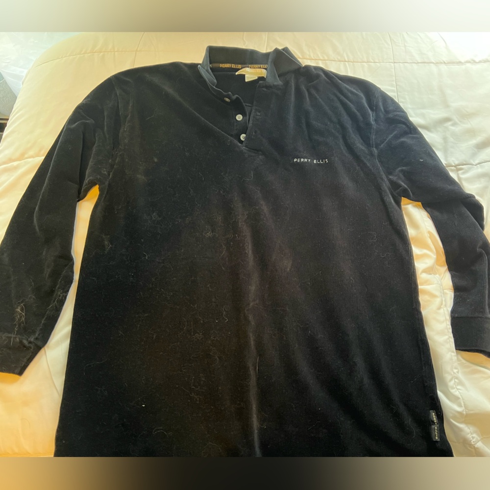 Men’s Perry Ellis Black Velour Long Sleeve Top